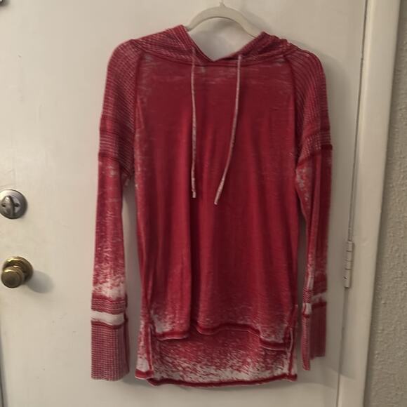 Others Follow Red Burnout Waffle Knit High Low Long Sleeve Hoodie Size M  Skater - Picture 5 of 13